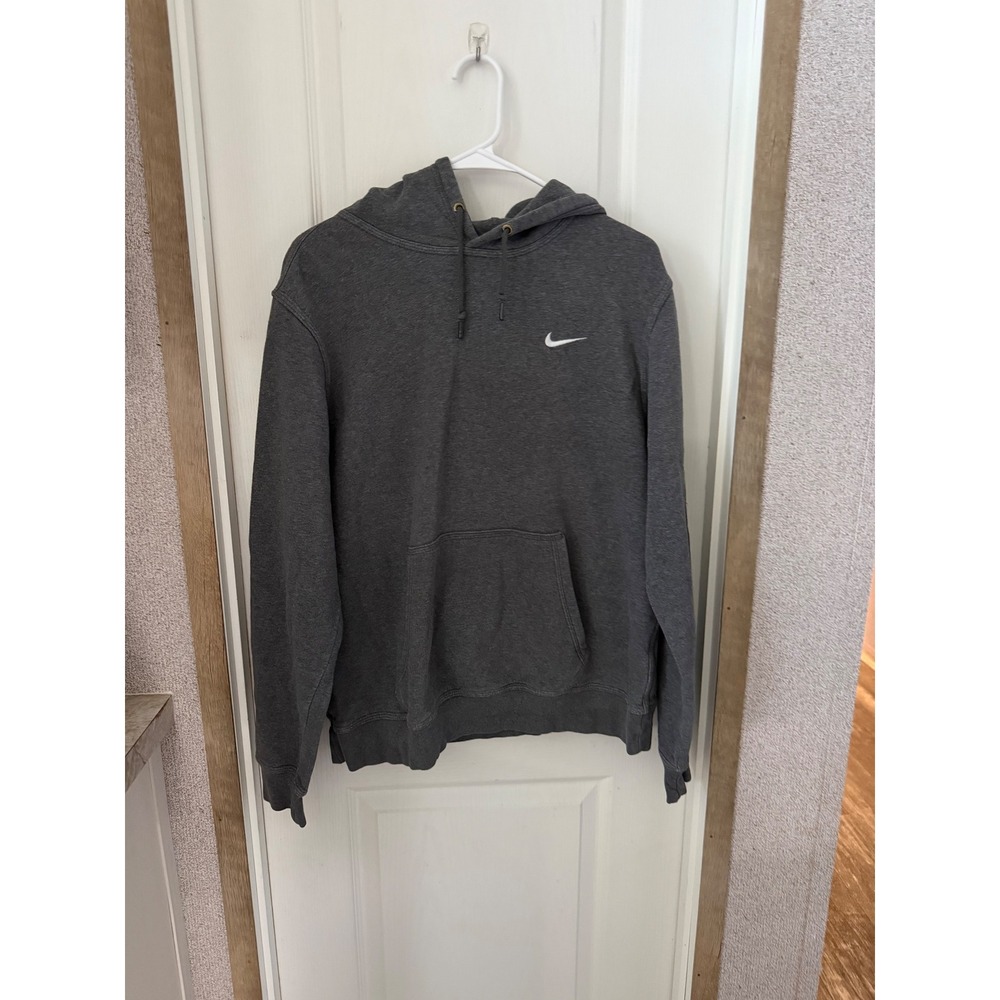 Nike Mens Pullover Hoodie Charcoal Heather Grey Swoosh Logo Fleece Large